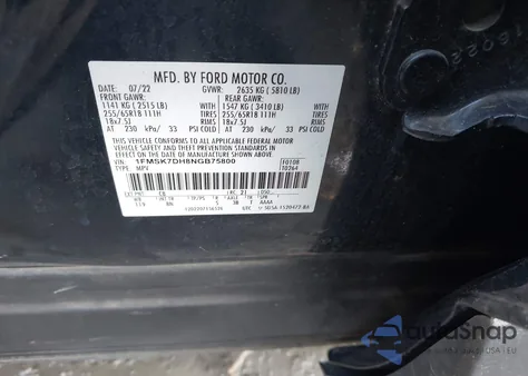 2022 Ford Explorer Xlt from USA, damaged, VIN 1FMSK7DH8NGB75800